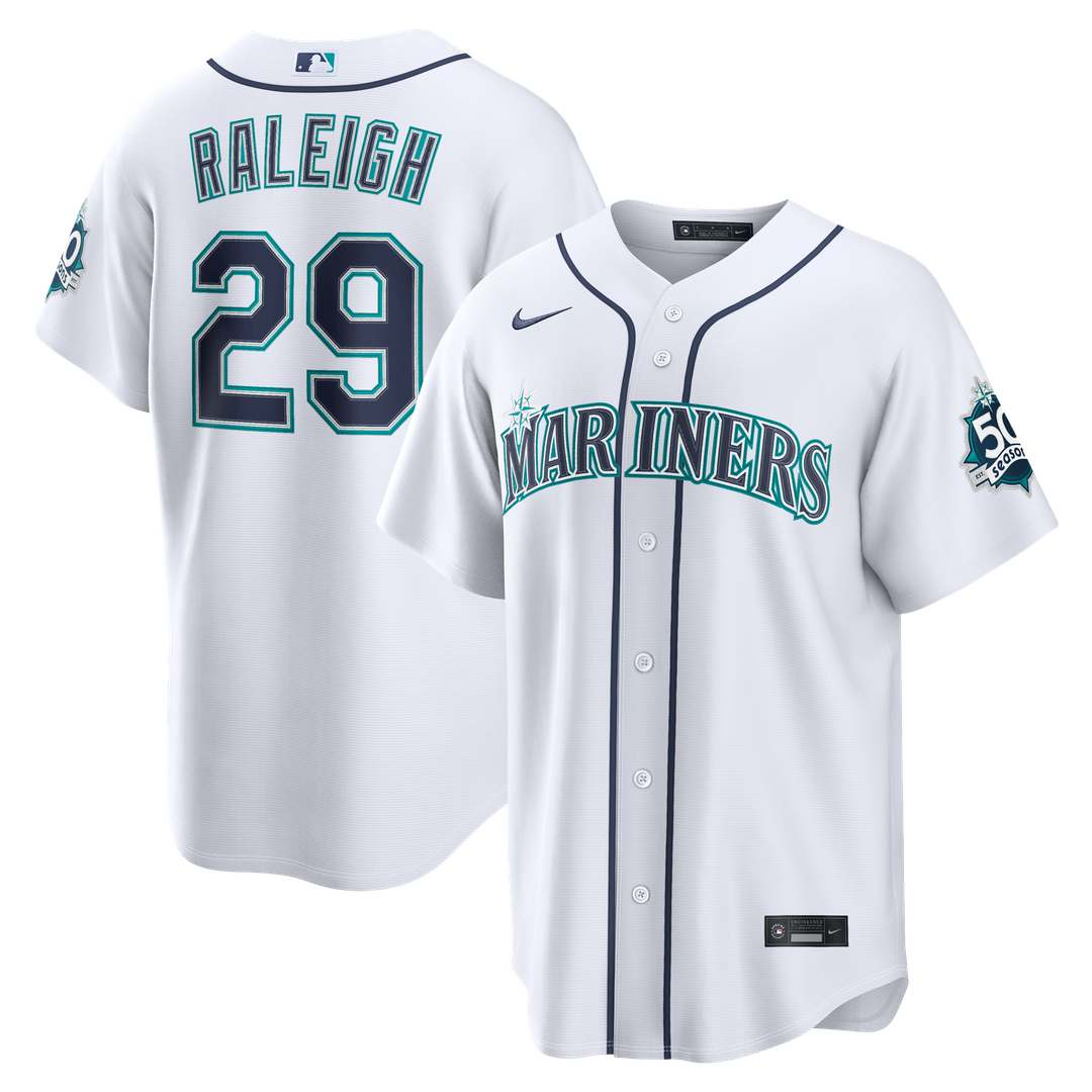 Cal Raleigh Seattle Mariners Nike Home Stadium 50th Season Patch Jersey - White