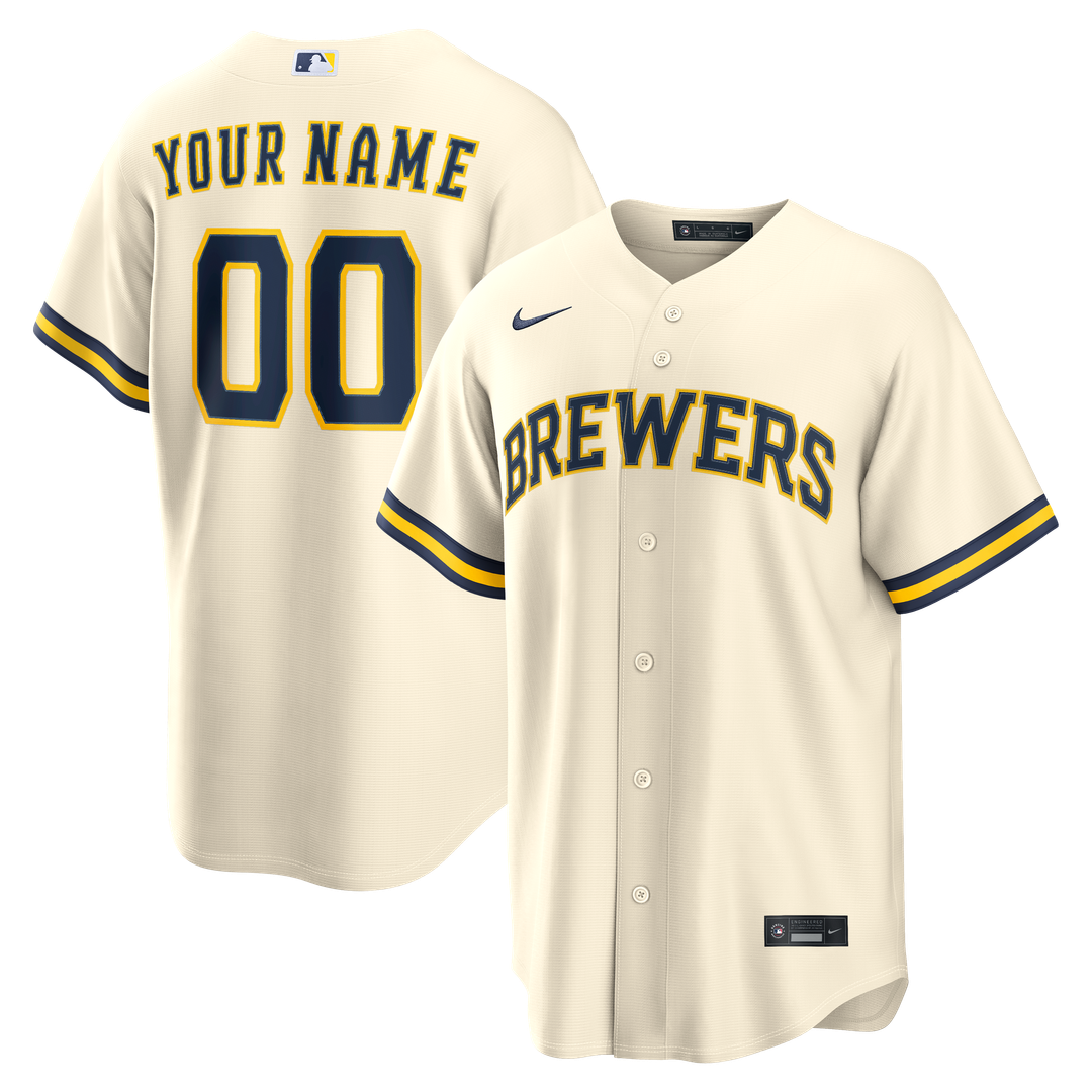 Milwaukee Brewers Nike Home Replica Custom Jersey - Cream
